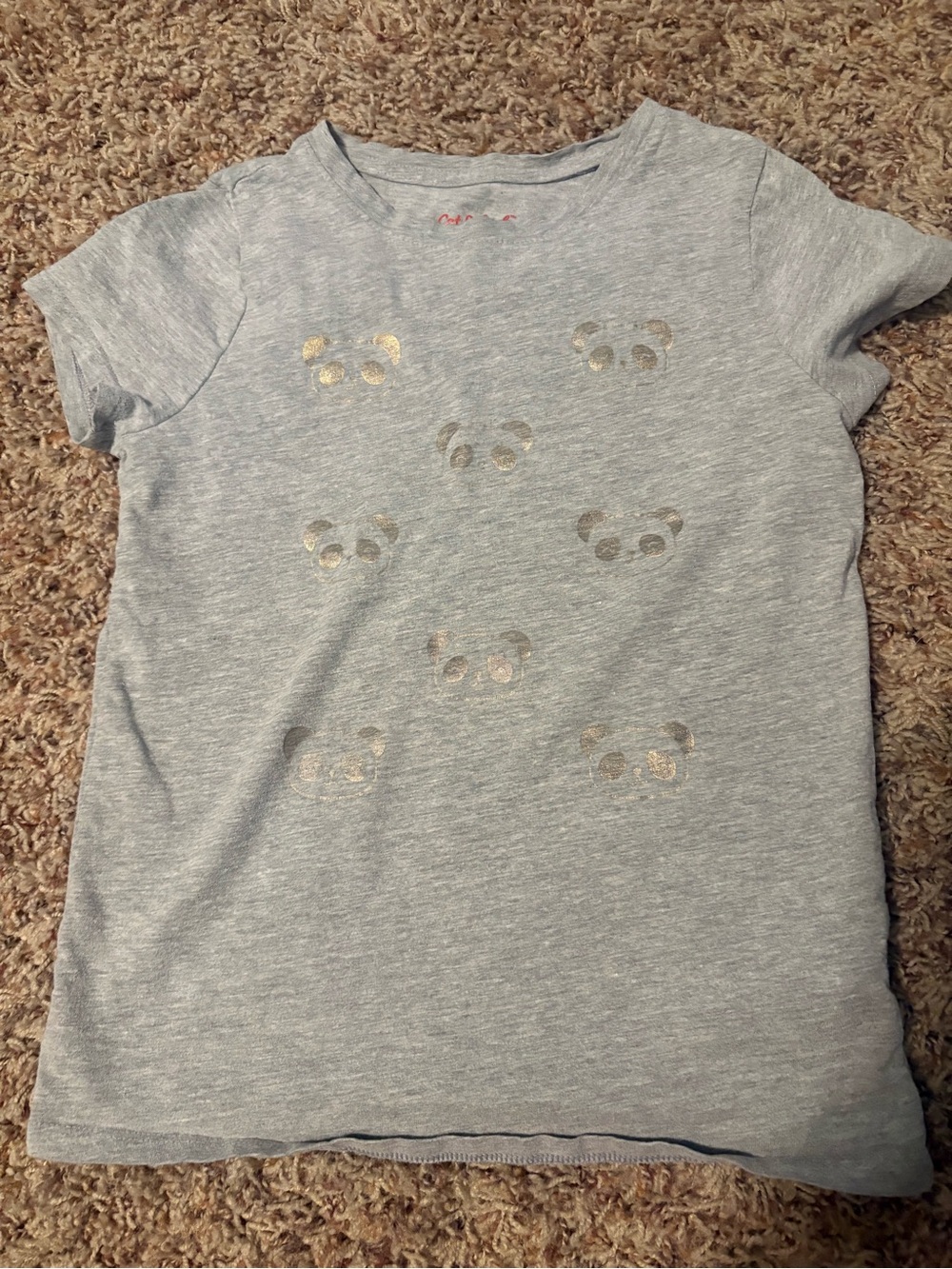 🔴10/$10! Cat & Jack Girls Grey Tee with Gold Panda Faces